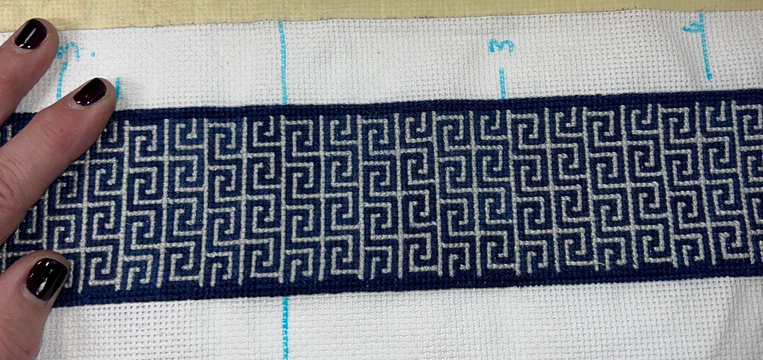 Current Project:  Blue and Silver-Gray Wave Pattern Crossbody Strap