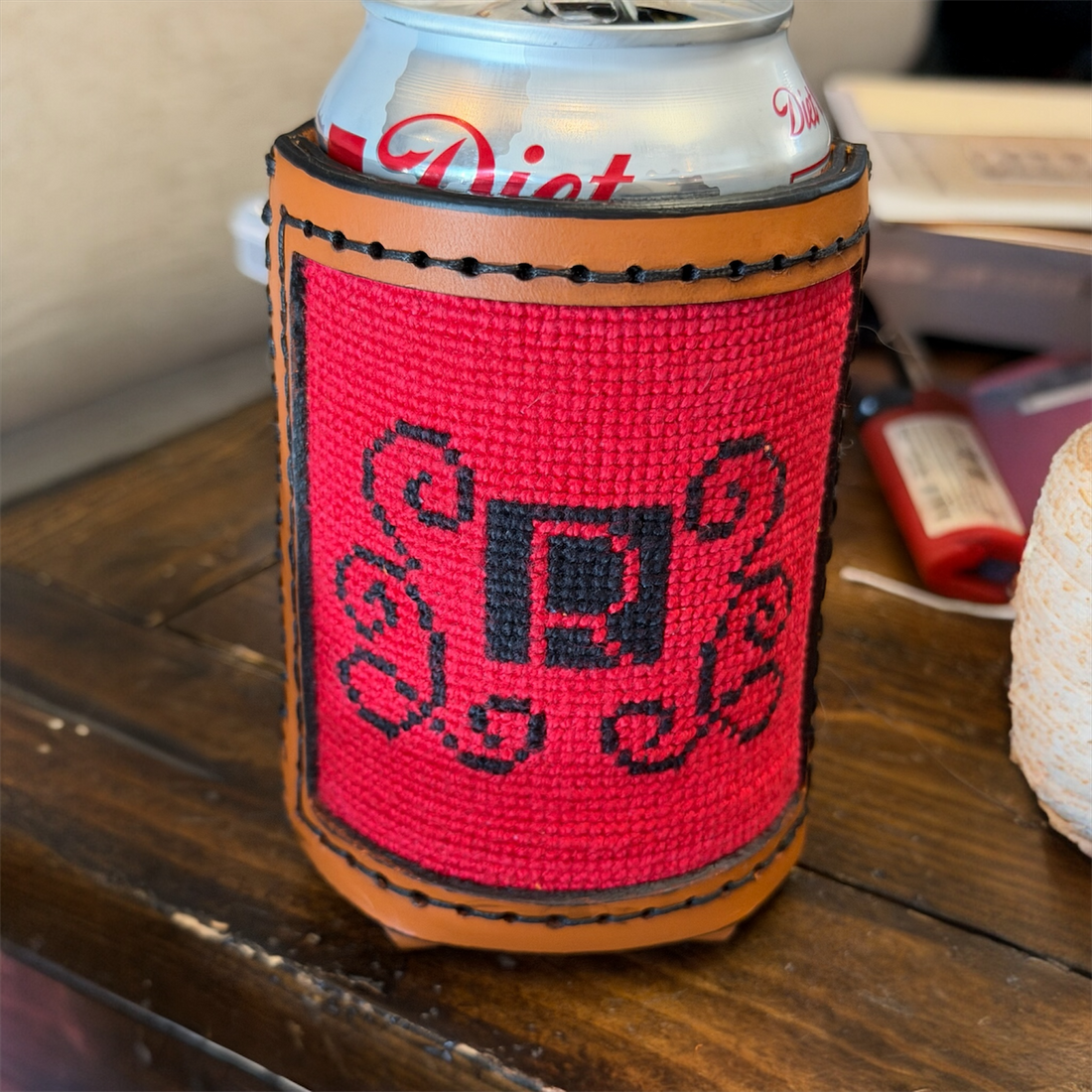 Can Cooler with Cross-Stitch Inlay