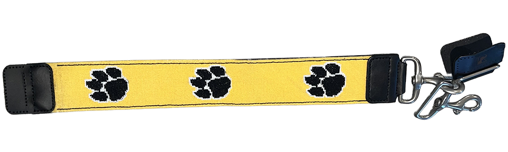 Current Project:  White and Gold Wildcat Paw Prototype Bag Strap